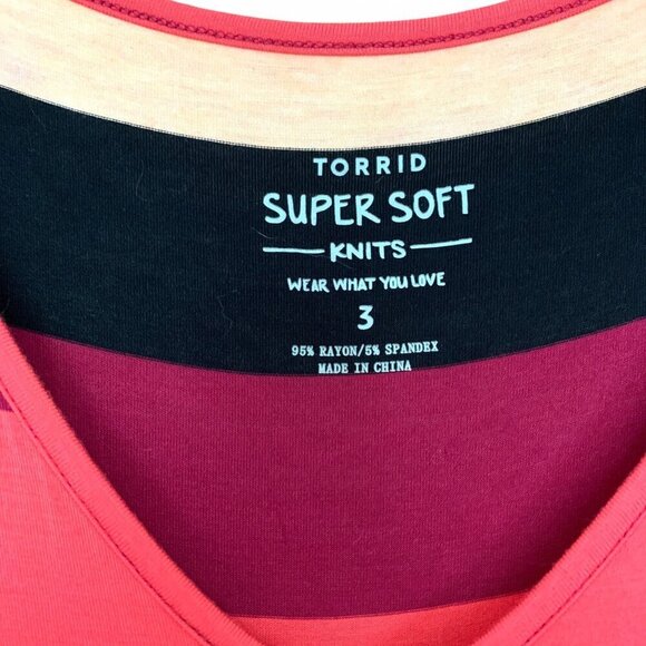Torrid Super Soft Knit Maxi Stretch Dress Red Pink Black Stripe size 3 - Picture 3 of 6